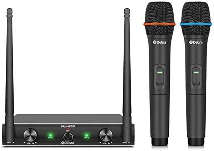 D Debra Audio AU200 Pro UHF 2 Channel Wireless Microphone System with Cordless Handheld Lavalier Headset Mics, Metal Receiver, for Karaoke Church Party (2 Handheld)