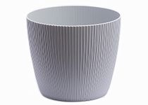 Home Garden Ornaments Plant Pots Indoor 18cm Diameter – Round and Plastic Plant Pot of Light Grey Colour – Striped Flower Pot – Decorative Flower Pots Outside (Ø18cm, Light Grey)