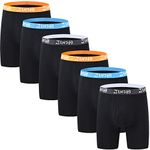 JINSHI Men's 6-Pack Boxer Briefs Bamboo Rayon Soft Comfort Fitted Underwear Trunks Cool Athletic Long Leg Boxer Shorts Black Size L