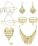 Besteel 6 Pcs Belly Dance Jewelry Set for Women Gold Sequins Head Chains Vintage Coins Veil Necklace Boho Earrings Bracelets Anklet Indian Style Body Dance Play Accessories Halloween Carnival Cosplay,