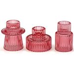 3 Piece Glass Candle Holder, Red Vintage Candlestick Holders For Decor/Weddings And Candle Stick Holders For Pillar Candles And Tapered Candles By Snapplent