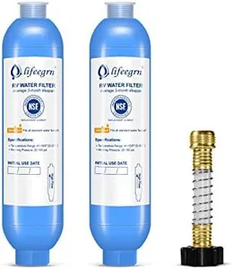 lifeegrn RV Water Filter with Hose Protector, Misting System Calcium Inhibitor Filter, Garden and Camper Water Mister Filter, Blue(2 Pcs)