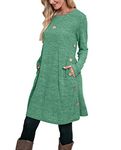 Aokosor Jumper Dress for Women Long Sleeve Dress Ladies Button Tunic Dress with Pockets Green Size 18-20