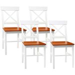 HOMCOM Dining Chairs Set of 4, Farmhouse Wooden Kitchen Chairs with Cross Back, Solid Structure for Dining Room, White