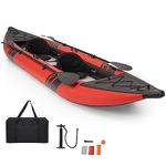 GYMAX Inflatable Kayak, 12.5Ft 230KG Tandem Kayak with 2 Aluminum Paddles, 2 Padded Seats, Footrests, 2 Fins, Hand Pump, Carry Bag & Repair Kit, 2 Person Fishing Touring Kayak for Adults Youth (Red)