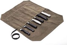 QEES Chef's Knife Roll Bag with 7 Slots, Waxed Canvas Chefs Knife Case, Tool Roll Bag, Blade Storage Case, Khaki (Khaki)