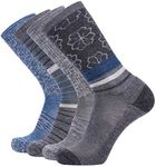 EnerWear 4 Pack Women's and Men's Merino Wool Outdoor Hiking Trail Crew Sock, Flower/Dark Grey/Multi, 9-11