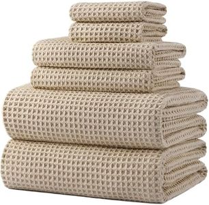 POLYTE 430 GSM Microfiber Quick Dry Lint Free Oversize Bath Towel Set, 6 Piece (Waffle Weave)