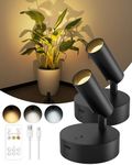 GOODEA Wireless Spotlight Rechargeable Wall Spotlight Indoor with 2500 mAh Battery, 3 Colours Dimmable Wall Spot with Timing Remote Control, Black Battery Wall Light for Pictures Plants [Set of 2]