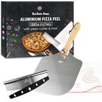 Timber Tree 12X14 Aluminum Paddle Metal Pizza Peel Shovel with Foldable Wood Handle, 14" Rocker Cutter Blade and Pizza mat. Gift Set for Homemade Baking Lovers Like Pizza, Bread and Pastries…