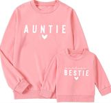 LUKYCILD Auntie and Aunties Bestie Matching Sweatshirt: Gender Neutral Baby Clothes Casual Long Sleeve Pullover Tops, Pink, Small