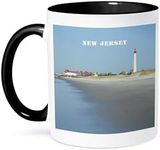 3dRose Mug_80580_4 Cape May New Jersey with Lighthouse n Beach Two Tone Black Mug, 11 oz, Black/White