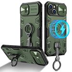 Nillkin Case for iPhone 14 / iPhone 13 Case with Stand, Slide Camera Cover, Military Grade Shockproof Portective Case Compatible with MagSafe Wireless Charger&Magnetic Car Mount Holder Green