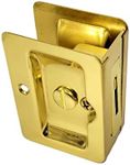 QCAA Premium Quality Solid Brass Rectangular Pocket Sliding Door Pull, Privacy Lock, 3-1/4''X2-1/4'', Polish Brass, 1 Pack, Made in Taiwan