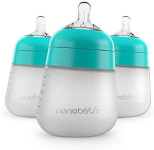 Nanobebe Flexy Silicone Baby Bottles, Anti-Colic, Natural Feel, Non-Collapsing Nipple, Non-Tip Stable Base, Easy to Clean - 3-Pack, Teal, 270ml