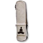 WishKraft Canvas Yoga Mat Bag [Natural Beige Carry Bag] Full Easy Access Zip Cover, Multi Functional Storage Pockets & Adjustable Shoulder Strap