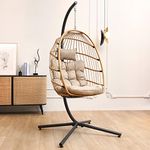 SWITTE Hanging Egg Chair with Stand, Egg Swing Hammock Chair with Stand, Indoor Outdoor Wicker Egg Chair with Cushion Headrest for Patio Bedroom Porch Garden, 350LBS Capacity(Cream)