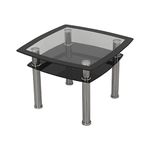 mahara Chrome & Black Side Table/End Table - Safety Glass Max 20kg, Glass Shelf Max 5kg - Small Table W60cm x D60cm x H43.5cm - Side Table Living Room Furniture/Office Furniture/Bedroom Furniture