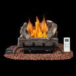 EROMMY 20 Inch Ventless Fireplace Logs Set with Remote Control, Only Used for Natural Gas, 30000 BTU, South America Silk Floss Wood, Brown