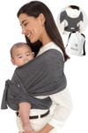 Konny Baby Carrier Original Elastech - Custom Fit Carrier, Hassle-Free, Easy to Wear Infant Sling Wrap, Perfect for Newborn Babies up to 44 lbs Toddlers (Charcoal, L)