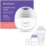 Lansinoh Wearable Electric Breast Pump & Accessories - 4 Modes, 9 Suction Levels - Hands Free Portable & Quiet Pumping - LED Display - Includes: 25 Breast Milk Storage Bags + Feeding Bottle (1)