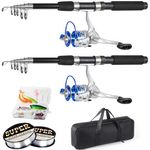 Fishing Pole Combo, 6.9ft 2Pcs Telescopic Rods Set, Collapsible Carbon Fiber Fishing Rods, 2PCS Spinning Reel Set with Carrier Bag Freshwater Fishing Rod and Reel Combos Kits(2 Blue Combos)