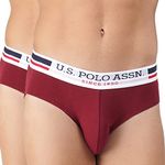 U.S. POLO ASSN. Cotton Mens Super Soft Branded Waist I006 Briefs - Pack of 2 (Wine XL)