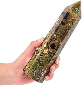 AMOYSTONE 1PC Rainforest Jasper Wand Healing Crystal Hexagonal Column Medium Natural Irregular Crystal Wand 6 Points Rainforest Jasper Tower for Home Decor 1.1-1.8 Lbs