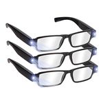 Reading Glasses with Light Bright LED Readers with Lights Reading Glasses Lighted Magnifier Nighttime Reader Compact Full Frame Eyewear Clear Vision Unisex Clear Vision Lighted Eye Glasses (+250)