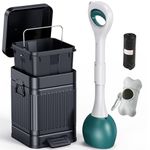 CEROELDA Small Trash Can with Lid-5L/1.3 Gal,Stainless Steel Outdoor Dog Poop Garbage Can-Retro Metal Step Dog Waste Trash Can with 18.9" Pooper Scooper for Small Pet-Black