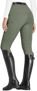 FitsT4 Sports Women's Full Seat Breeches Equestrian Pants High Waist Horse Riding Pants Tights with Pockets Grayish Green XS