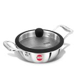 Hawkins Pro 1.5 Litre Shielded Nonstick Triply Deep-Fry Pan, Kadhai with Stainless Steel Handles and Glass Lid, Silver (PSNK15G), 18 cm|Induction and Gas Stove Compatible