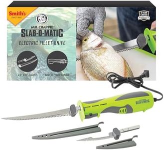 Smith’s Mr. Crappie Slab-O-Matic Electric Fillet Knife - Removable 8” & 4.5” Serrated Stainless Steel Blades w/Sheaths - Fillet Glove & Mesh Storage Bag - Fishing, Outdoor, Hunting Electric Knife