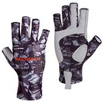 Bassdash ALTIMATE Sun Protection Fingerless Fishing Gloves UPF 50+ Men’s Women’s UV Gloves for Kayaking Paddling Hiking Cycling Driving Shooting Training (Black Camo, L)