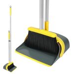 Dirty Fox Broom and Dustpan Set with 54 Inch Long Handle - Perfect Dust Pan and Brush Combo for Home Efficient Cleaning (Yellow and Grey)