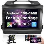 Android Double Din Car Stereo for Kia Sportage 2010-2016 9 Inch Touch Screen Car Auto Radio Audio Receivers with GPS Navigation, Backup Camera, Mirror Link, Bluetooth, FM Radio, WiFi