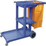 Winware Janitorial Trolley Multiuse trolley with trays to store cleaning materials etc and clips for mops and brooms.