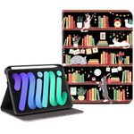 iPad Mini 6 Case, iPad 8.3" Case for iPad Mini 6th Generation Case with Pencil Holder[Apple Pencil Charging+Touch ID],Multi-Angle View Case Adjustable Stand Auto Wake/Sleep, Bookshelf Cat