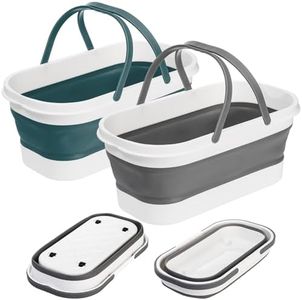 Yesland 2 Pack Collapsible Plastic Bucket with Wheels, 12L (3.17 Gallon) Foldable Rectangular Mop Bucket, Portable Water Pail with Handle for House Cleaning, Car Washing, Fishing, Camping, Gray & Blue