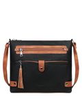 FADEON Large Crossbody Purses for Women Crossbody Bag, Designer Leather Cross Body Purses Multi Pocket Shoulder Bag, Black Brown, Multi Pocket Simple Large Capacity Crossbody Purses 3 Zipper Single