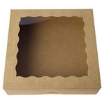 ONE MORE [15pcs] 12inch Kraft Bakery Boxes, 12x12x2.5inch Large Pie Boxes with PVC Window Natural Disposable Box for Cookie,Pack of 15 (Brown, 15)