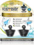 StopShroom Tub 2 Pack Universal Stopper for Bathtub and Bathroom Sink Drains, Black Plug 2pk, 2 Count