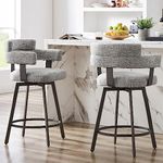 FERFALDER Counter Height Bar Stools with Full Back – Swivel Counter Stools Set of 2 with Linen Padded Back, Metal Footrest, Modern Barstools for Kitchen Counter, Island, Dining Room, Grey 24 inch