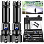 Torches LED Super Bright, 900000 High Lumens Rechargeable Torch, Powerful Torch XHP70.2 with 6 Modes & Zoomable & IPX7 Waterproof, for Camping, Hiking, Emergencies(2 Pack)