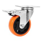 BIRMON 3 Inch Universally Compatible Heavy Duty Caster Wheels Carbon Steel and Soft Rubber Swivel Caster with Break & 360 Degree for 00 kg Capacity (Orange Color - 4 Pcs. Set)