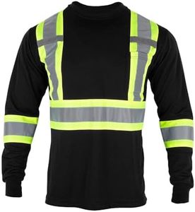 VENDACE Men's High Vis Safety Work T Shirt ANSI Class 2 Reflective Long Sleeve Shirt with Pocket(Black,S)