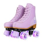 Tmore Roller Skates for Girls and Women Double-Row Light Up Quad Skates Indoor Outdoor Roller Skates Premium PU Leather Lace-Up Fun Illuminating Skates for Kids and Youth Teen(Purple, 36)