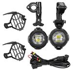 Motorcycle Auxiliary Lights, LED Headlight Angel Eyes Daytime Running Lamps with Protect Guards Wiring Harness High/Low Beam Replacement for R1200GS/ADV