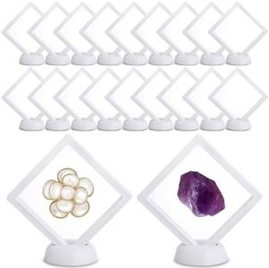 Dicunoy 20 PCS 3D Floating Frame Display Case, Coin Display Box for Challenge Coins, Rocks, AA Medallion, Jewelry, Shells, Fossils, Gems, Minerals, Pins, 3.5" x 3.5" x 0.8"
