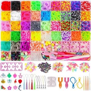 4000+ Loom Bands Set for Children, 54 Grid Loops Rubbers for Bracelets DIY Colourful Rubber Bands Starter Set Loom Rubber Bands Kit Bracelet Craft Set Christmas for Beginners Girls/Boys Gift